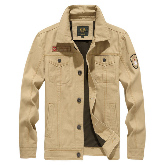 Herren Robuste Canvas-Fieldjacke im Military-Worker-Stil mit Brustpattentaschen und Zier-Patches Nord Taschen