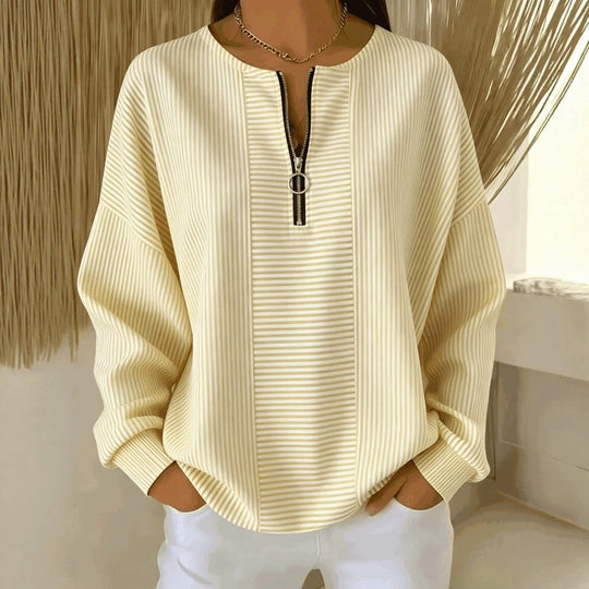 Damen Oversize Pullover mit feiner Rippstruktur und kurzem Zipper Nord Taschen