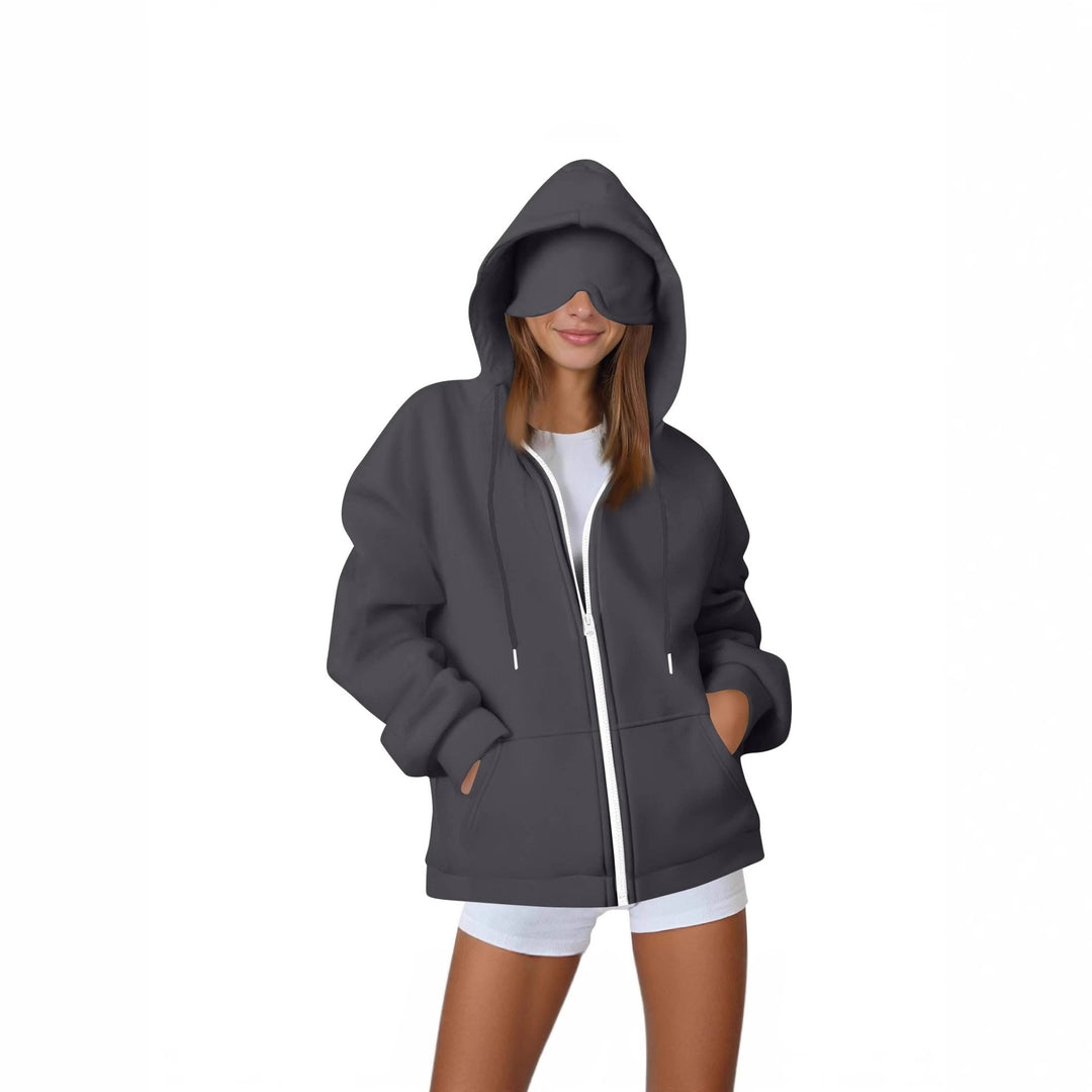 Damen Oversize-Kapuzenjacke mit integrierter Augenmaske und Reißverschluss Nord Taschen