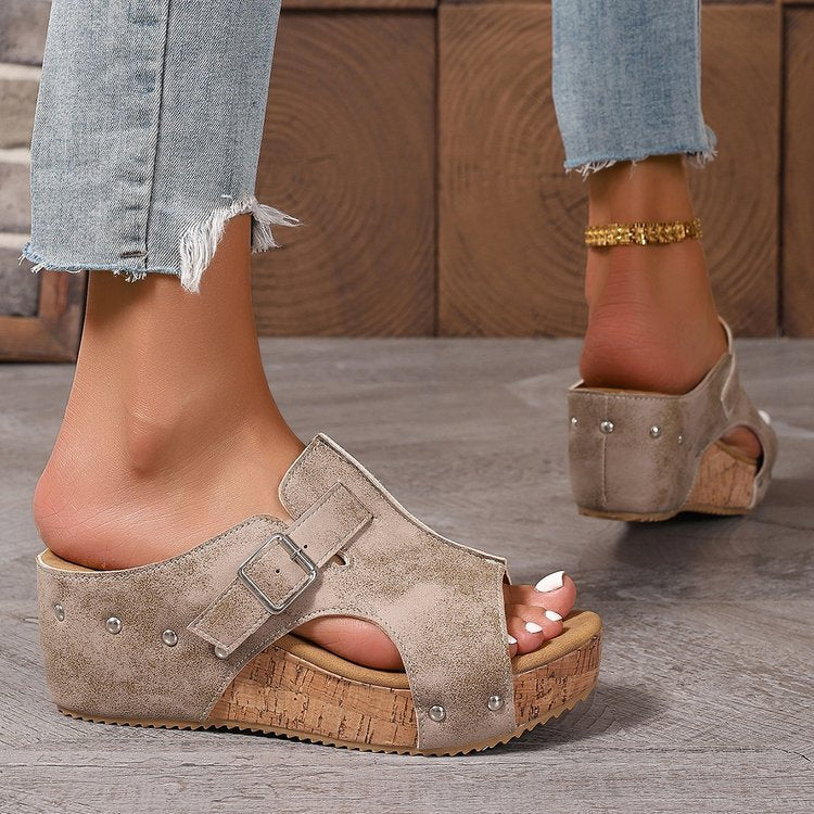 Damen modische Clogs mit verstellbarer Schnalle und korkähnlicher Sohle