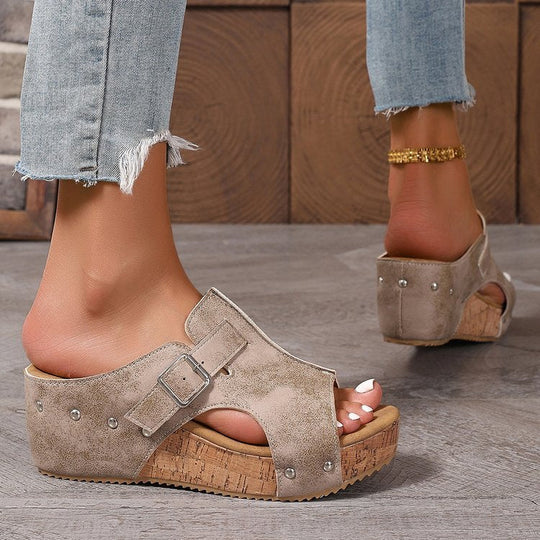 Damen modische Clogs mit verstellbarer Schnalle und korkähnlicher Sohle