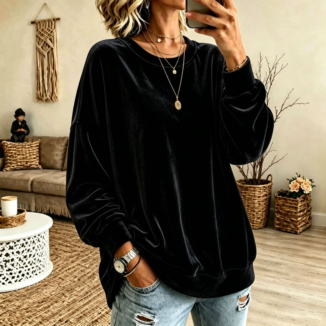 Damen Oversize-Samtpullover mit weitem Schnitt und geripptem Saum Nord Taschen