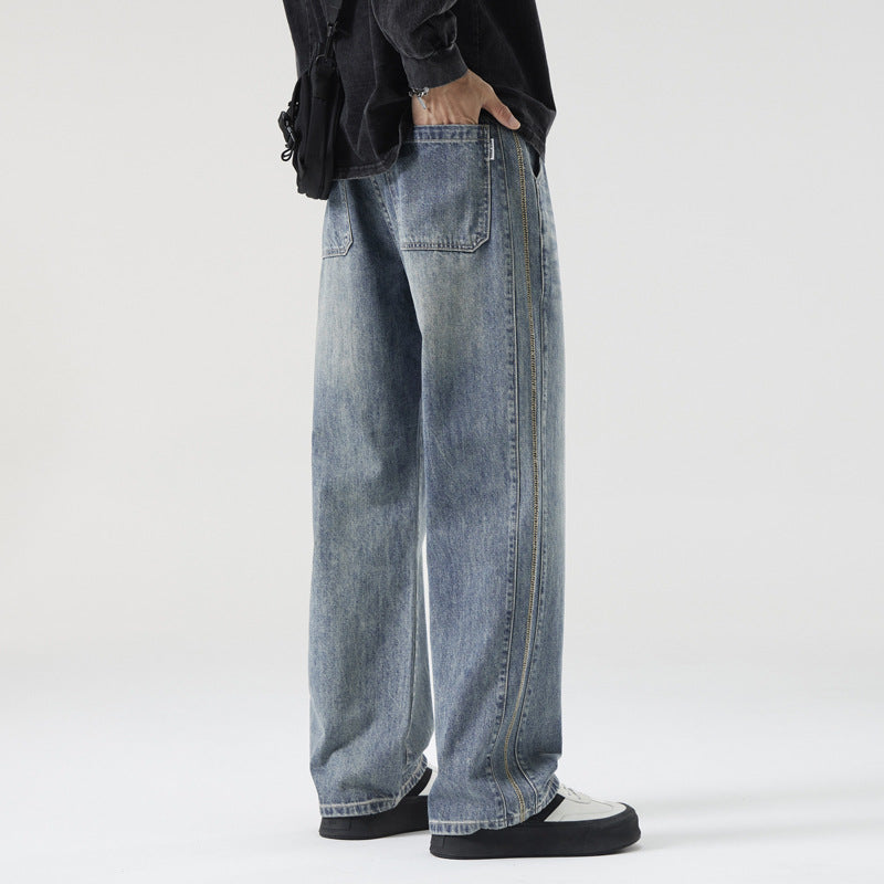 Herren Weite Vintage-Denimjeans mit Used-Waschung und geradem Bein Nord Taschen