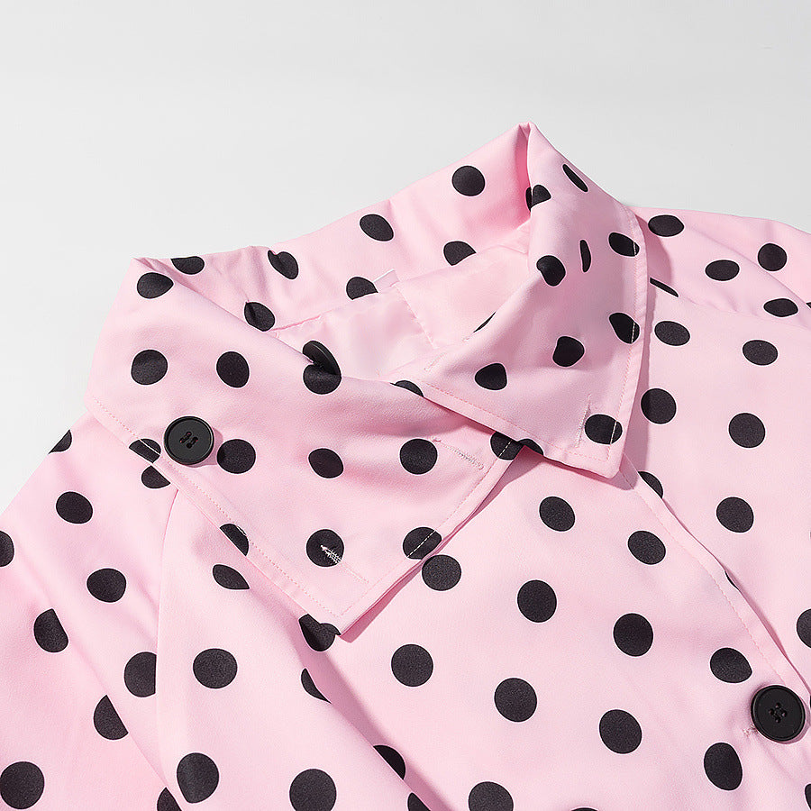 Damen Kurztrenchjacke im Polka‑Dot‑Muster, doppelreihig mit Taillengürtel Nord Taschen