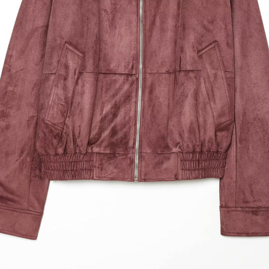 Damen Kurzjacke im Bomberstil aus Veloursleder-Optik mit hohem Stehkragen und Kängurutaschen Nord Taschen