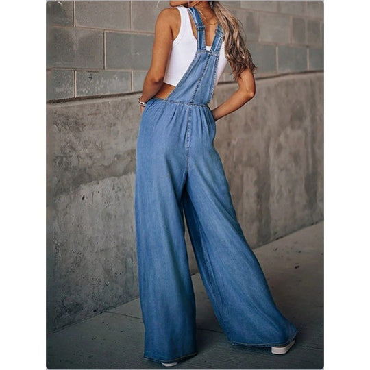 Damen Weite Denim-Latzhose im Palazzo‑Stil Nord Taschen