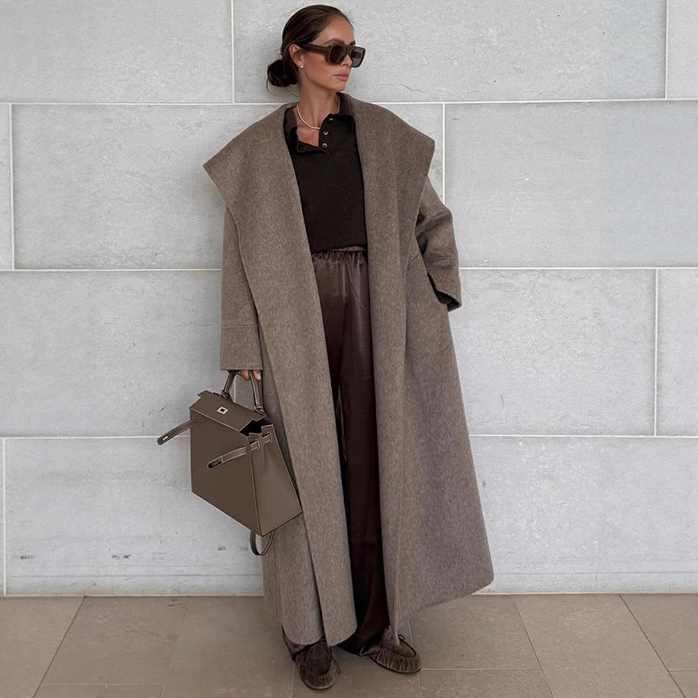 Damen Oversize Wollmix‑Mantel mit Schalkragen und lässiger Maxilänge Nord Taschen