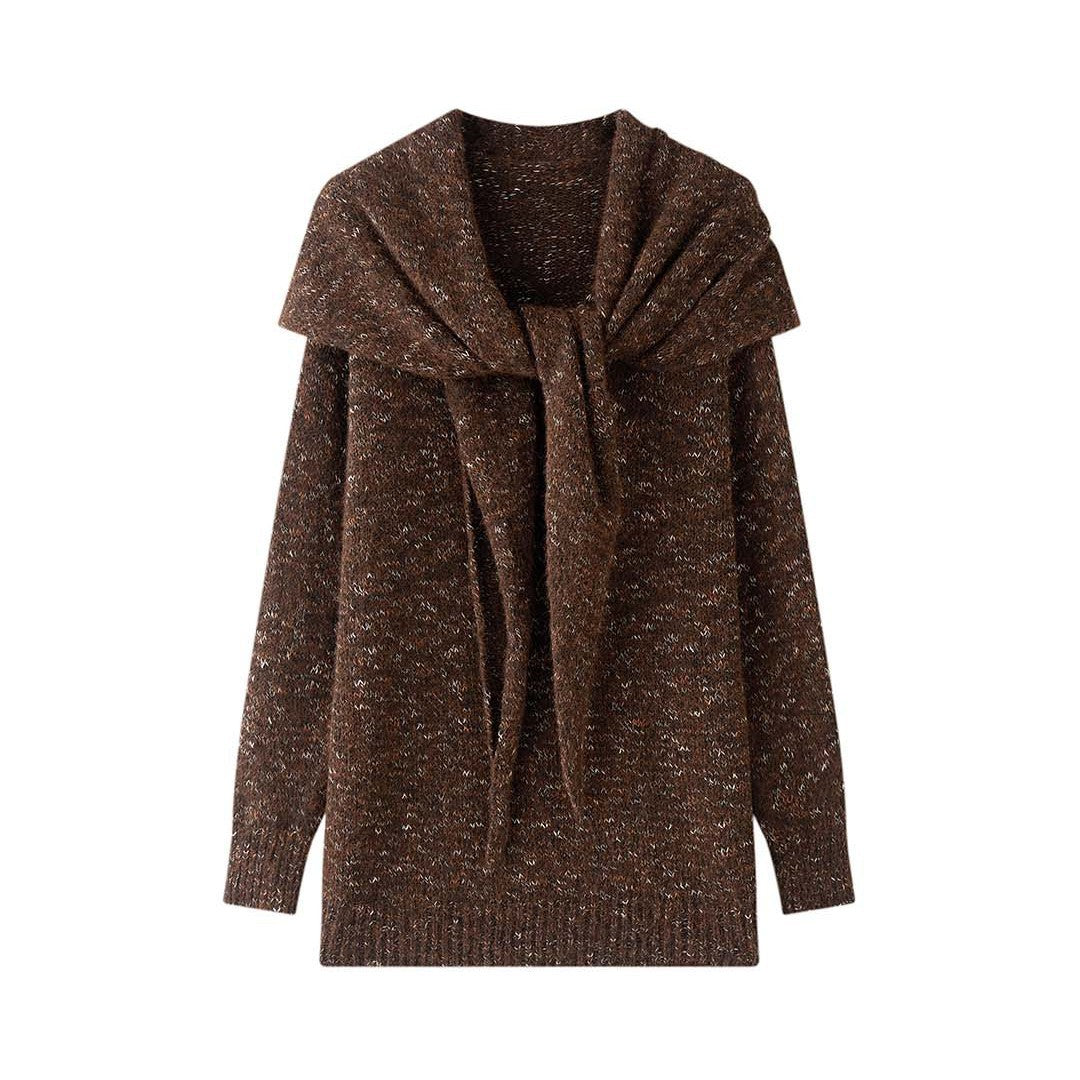 Damen Oversize-Pullover aus Fleckgarn mit weitem Wasserfallkragen Nord Taschen