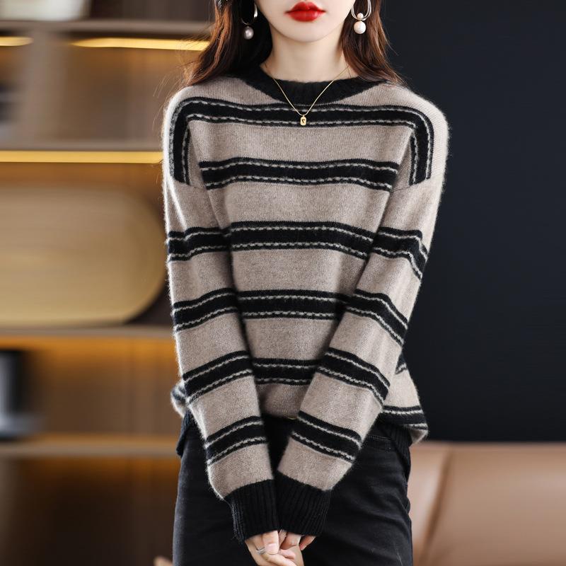 Damen Weicher Streifenpullover im Mohair‑Look mit kastenförmiger Silhouette Nord Taschen