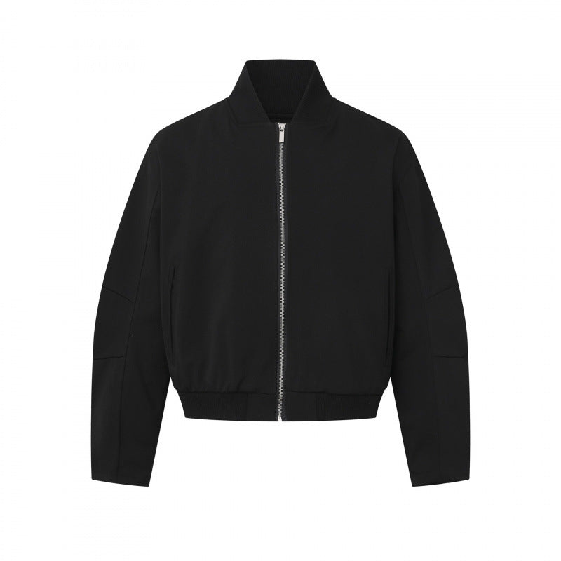 Unisex Kurz geschnittene minimalistische Bomberjacke mit geripptem Stehkragen und verdeckter Reißverschlussblende Nord Taschen