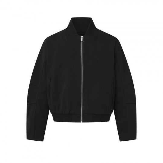 Unisex Kurz geschnittene minimalistische Bomberjacke mit geripptem Stehkragen und verdeckter Reißverschlussblende Nord Taschen