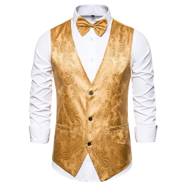 Herren taillierte Satinweste mit ornamentalem Jacquardmuster, V-Ausschnitt und drei Knöpfen Nord Taschen
