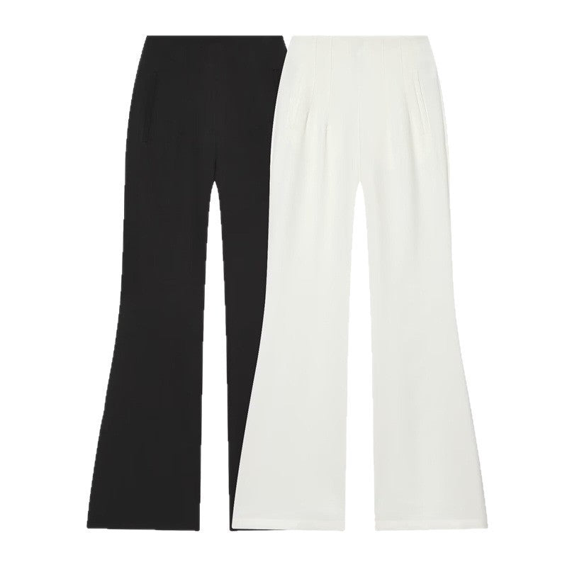 Damen Hochtaillierte weite Stoffhose mit geradem Bein und verdecktem Bund Nord Taschen
