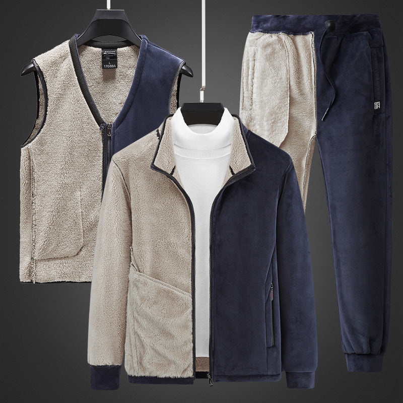 Herren wärmendes Fleece-Dreiteiliges Set mit Reißverschlussjacke, Teddyweste und Jogginghose Nord Taschen