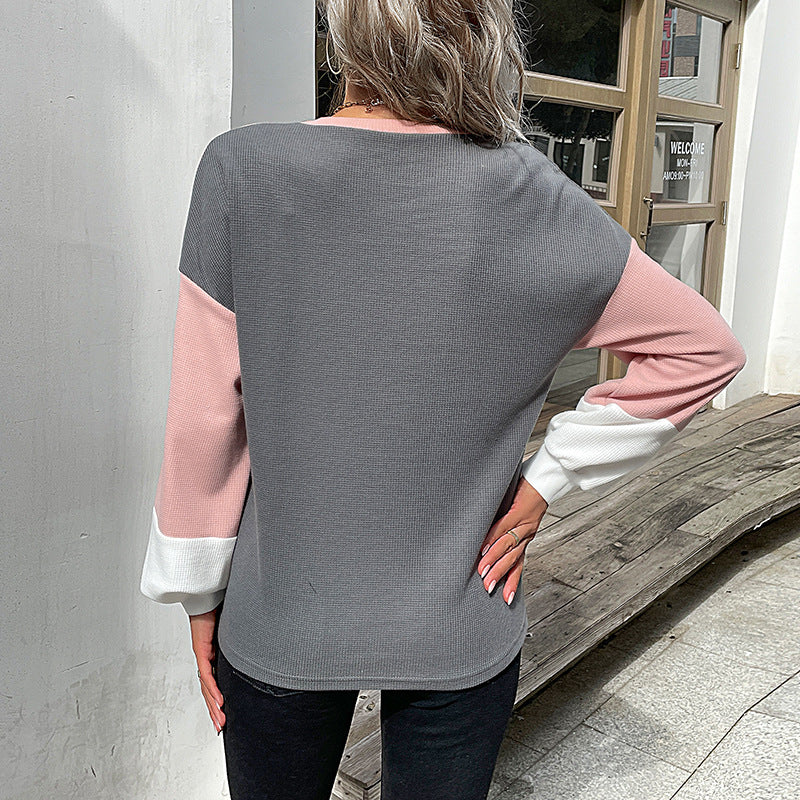 Damen Colorblock-Waffelstrick-Sweatshirt mit Rundhals und lässiger Passform Nord Taschen
