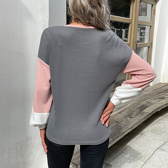 Damen Colorblock-Waffelstrick-Sweatshirt mit Rundhals und lässiger Passform Nord Taschen