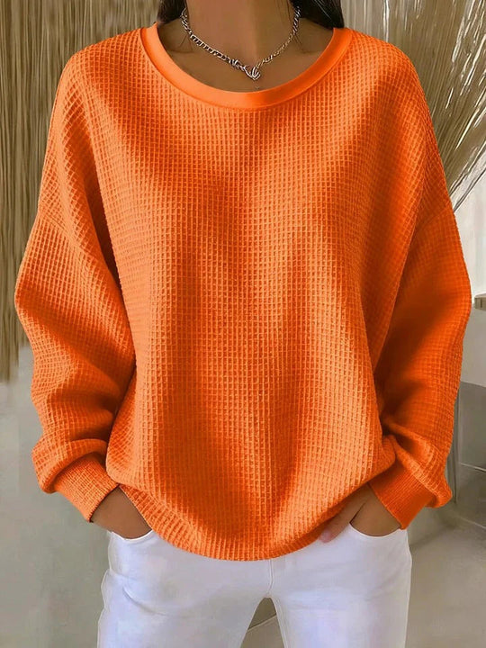 Damen Oversize Waffelstrick-Sweatshirt mit Rundhalsausschnitt Nord Taschen