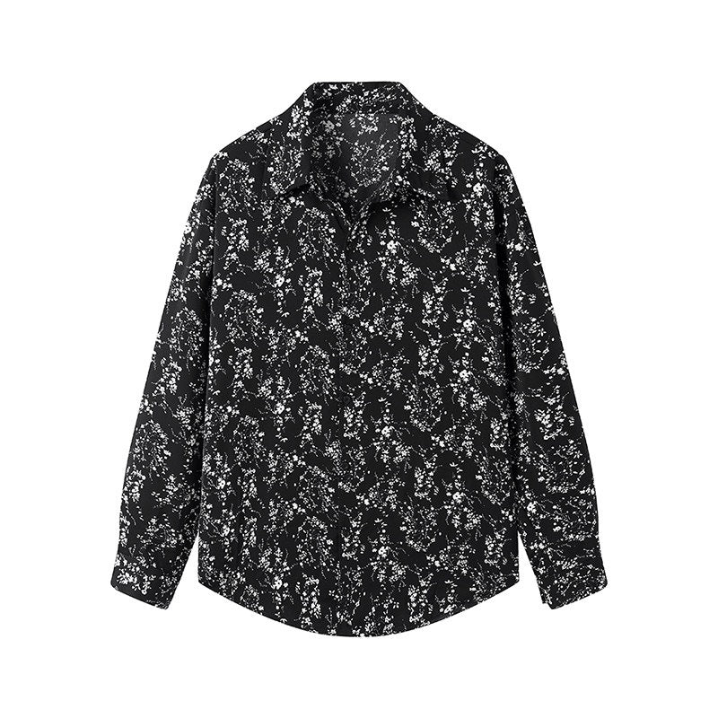 Damen Langärmliges Hemd mit floralem Allover-Print und klassischem Kragen Nord Taschen