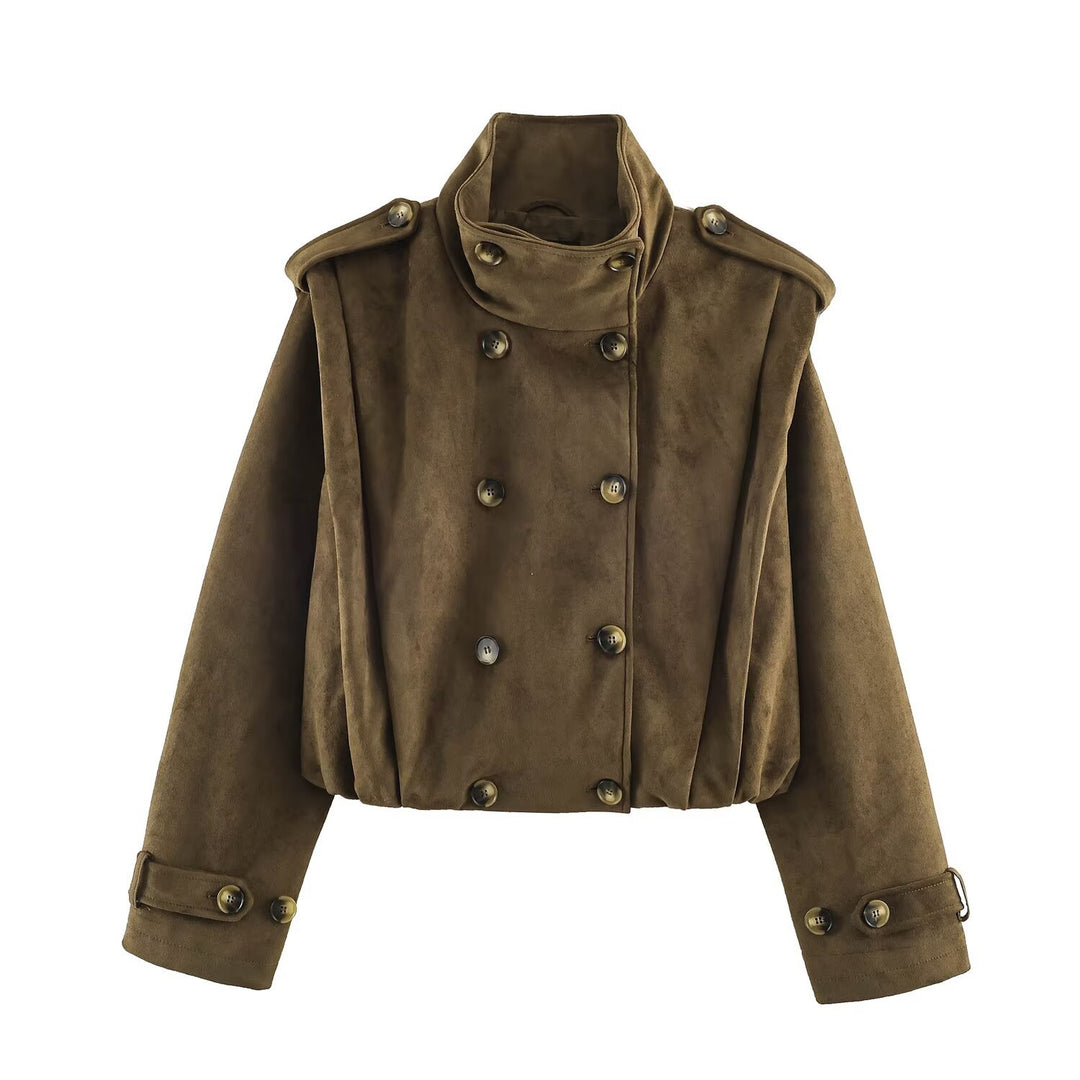 Damen Kurzjacke im Matrosen- und Military-Mix mit hohem Stehkragen, Epauletten und tailliertem Gummizug Nord Taschen