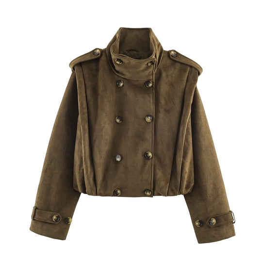 Damen Kurzjacke im Matrosen- und Military-Mix mit hohem Stehkragen, Epauletten und tailliertem Gummizug Nord Taschen