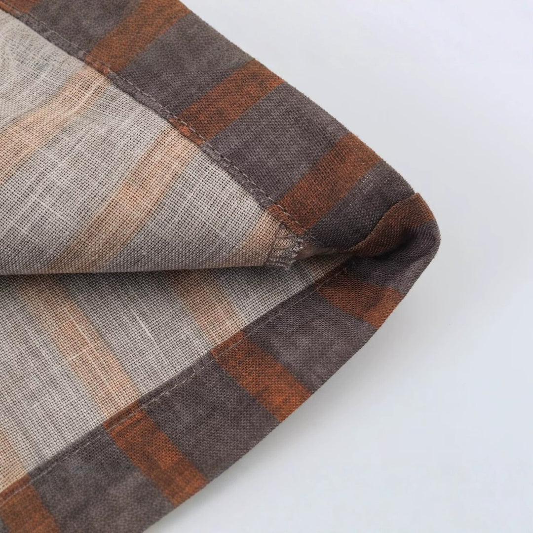 Damen Gestreifter Leinen-Kimono mit Bindegürtel Nord Taschen