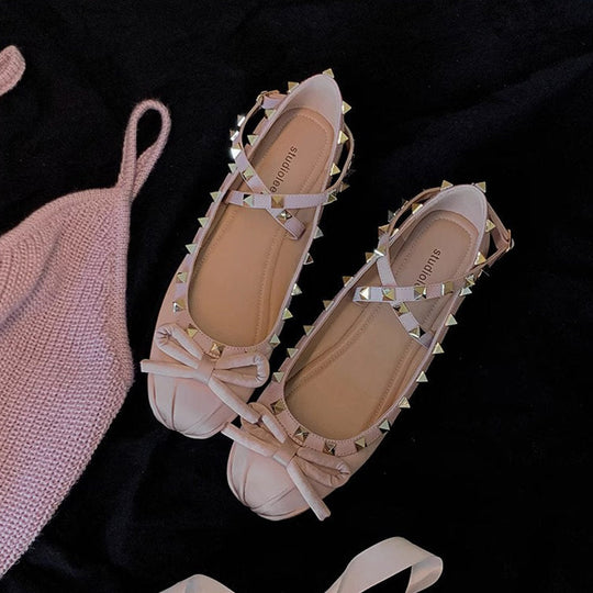 Damen Ballerinas mit stilvollem Nieten-Detail und edlem Schleifenakzent Nord Taschen