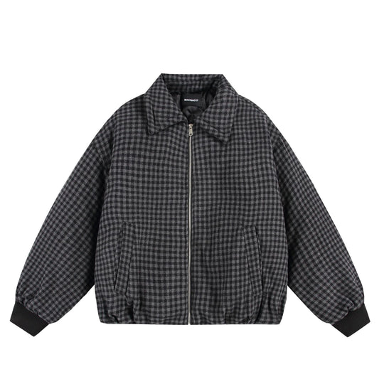 Unisex Boxy-Karos-Steppblouson mit Reißverschluss und elastischem Saum Nord Taschen