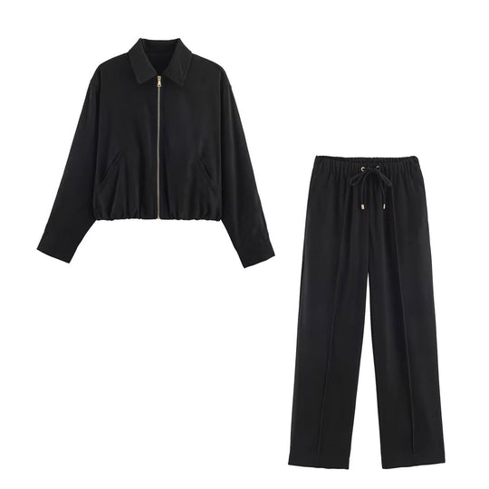 Damen Weite Velours‑Hose mit elastischem Tunnelzugbund und Bügelfalte Nord Taschen