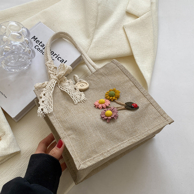 Damen stilvolle Jute-Tasche mit floralem Stickdesign Nord Taschen