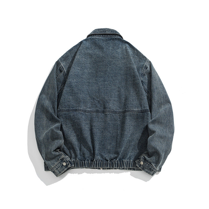 Unisex Kurz geschnittene Denim-Workerjacke mit durchgehendem Reißverschluss und kastiger Silhouette Nord Taschen