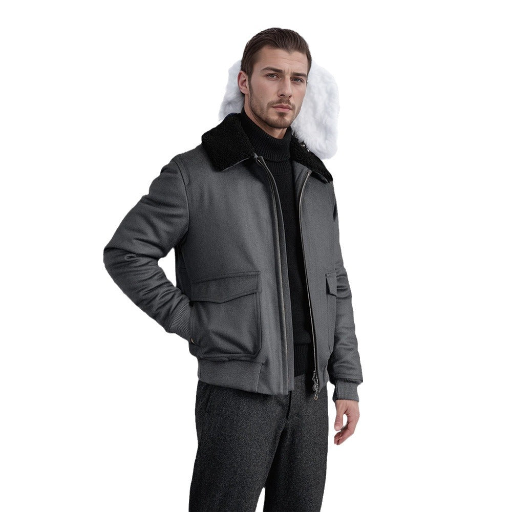 Herren Pilotjacke im Fliegerstil mit Teddykragen, Zwei‑Wege‑Reißverschluss und aufgesetzten Klappentaschen Nord Taschen