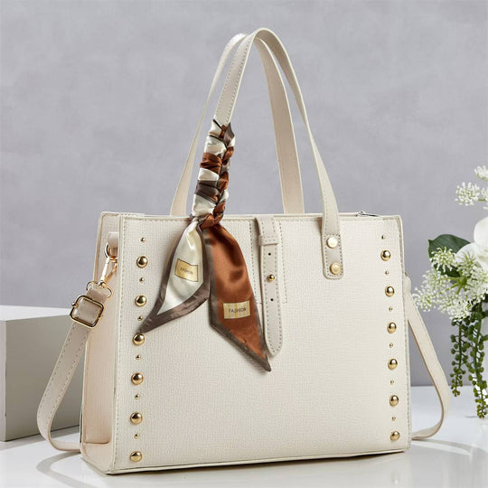 Damen elegante Tote-Handtasche mit goldenen Nieten und modischem Schal Nord Taschen