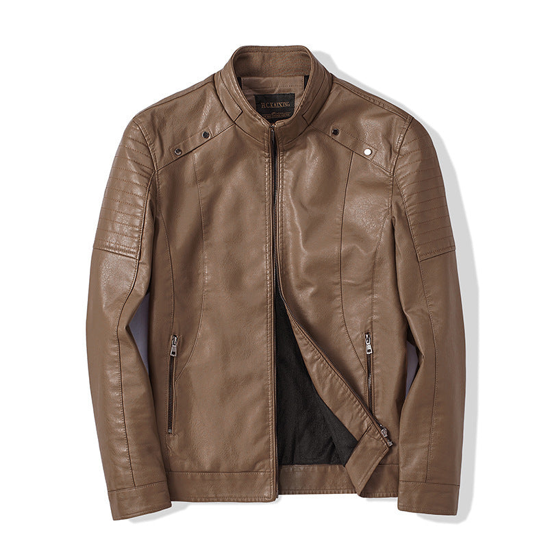 Herren schlanker Kunstleder-Moto-Blouson mit ergonomischen Nähten und Stehkragen Nord Taschen