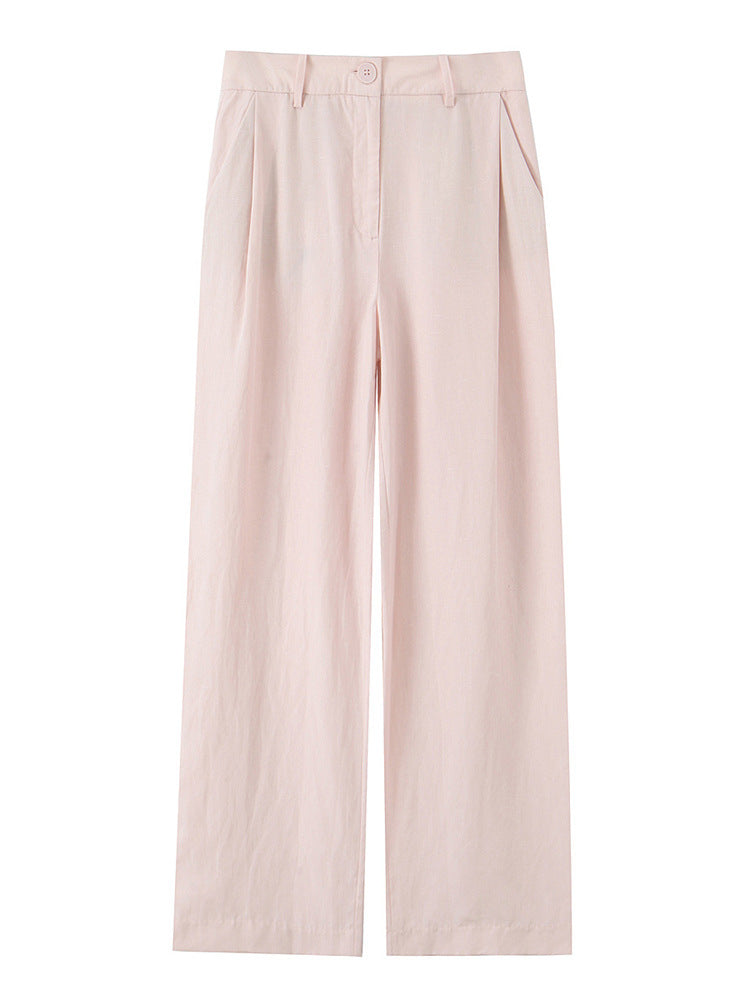 Damen Hochtaillierte weite Sommerhose mit Bügelfalte und Eingrifftaschen Nord Taschen