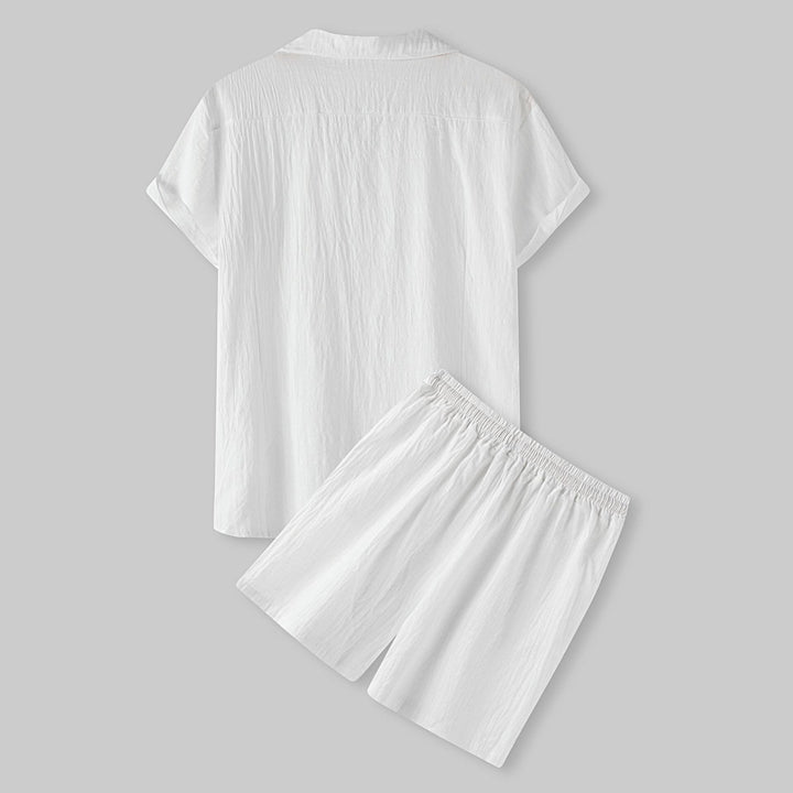 Damen Kurzarm-Pyjama-Set aus leichtem Baumwollmaterial mit praktischer Knopfleiste und elastischem Bund