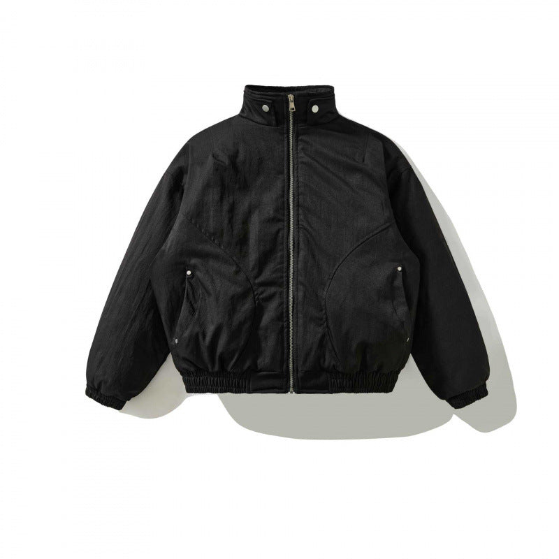 [Unisex Kurz geschnittene wattierte Bomberjacke mit Stehkragen, Reißverschluss und elastischem Saum] Nord Taschen
