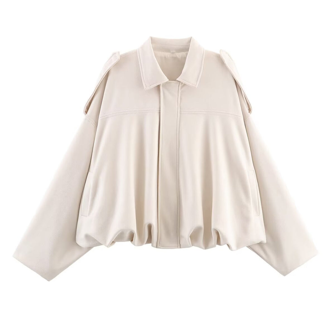Damen Oversize-Suedejacke mit Schulterklappen, verdeckter Knopfleiste und elastischem Saum Nord Taschen