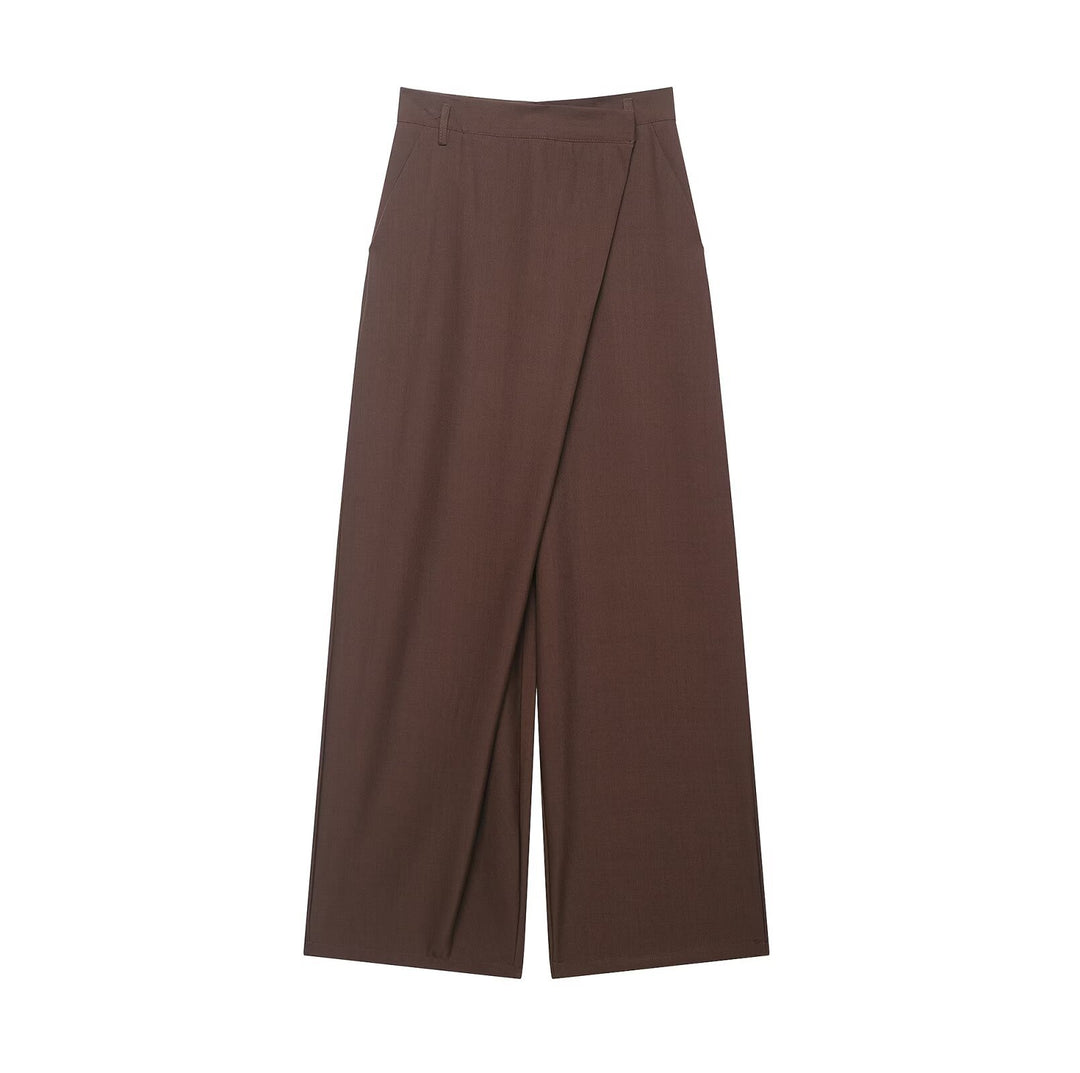 Damen Weite Highwaist Culotte‑Hose mit überlappender Wickelfront und Gürtelschlaufen Nord Taschen