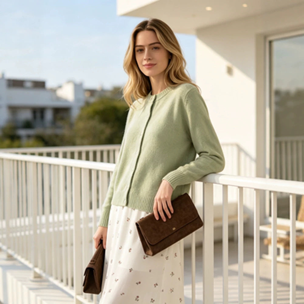 Damen Feinstrick-Cardigan mit Rundhals, durchgehender Knopfleiste & Rippbündchen Nord Taschen