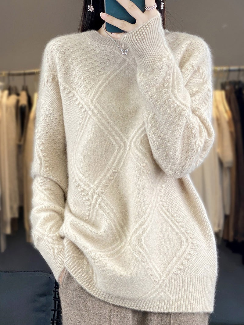 Damen Kuscheliger Mohair‑Look Oversize‑Pullover mit Rautenstruktur und Noppen‑Details Nord Taschen