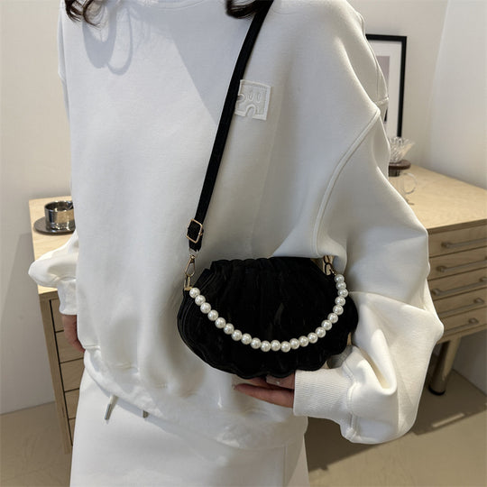 Damen modische Umhängetasche mit einer prächtigen Rüschendetails und eleganten Perlenakzenten Nord Taschen