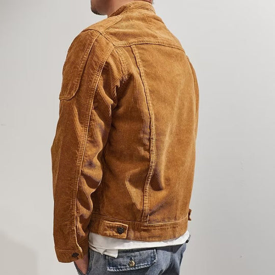 Herren Kurz geschnittene Kordjacke im Worker‑Style mit Stehkragen und Druckknopfleiste Nord Taschen