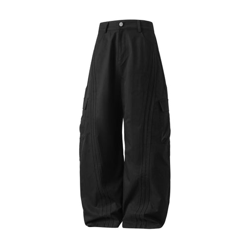 Damen Hochtaillierte weite Cargo‑Palazzo‑Hose mit seitlichen Klappentaschen und Ziersteppungen Nord Taschen