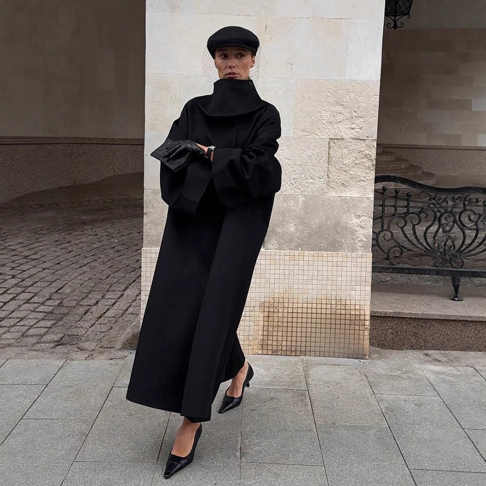 Damen Maxilanger Oversize Wollmix-Mantel mit übergroßem Stehkragen und ballonartigen Ärmeln Nord Taschen