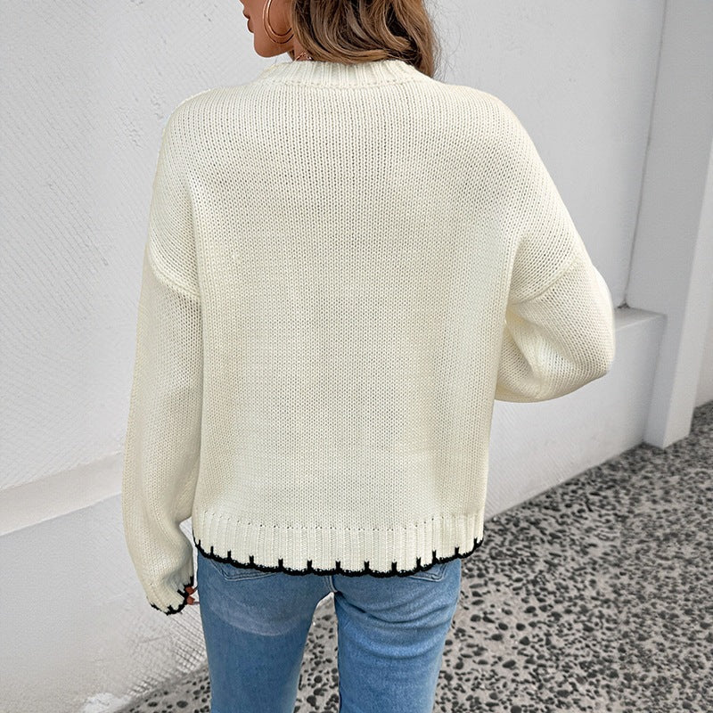 Damen Grobstrick-Pullover mit Zopfmuster, Ajour‑Details und kontrastierenden Streifen Nord Taschen