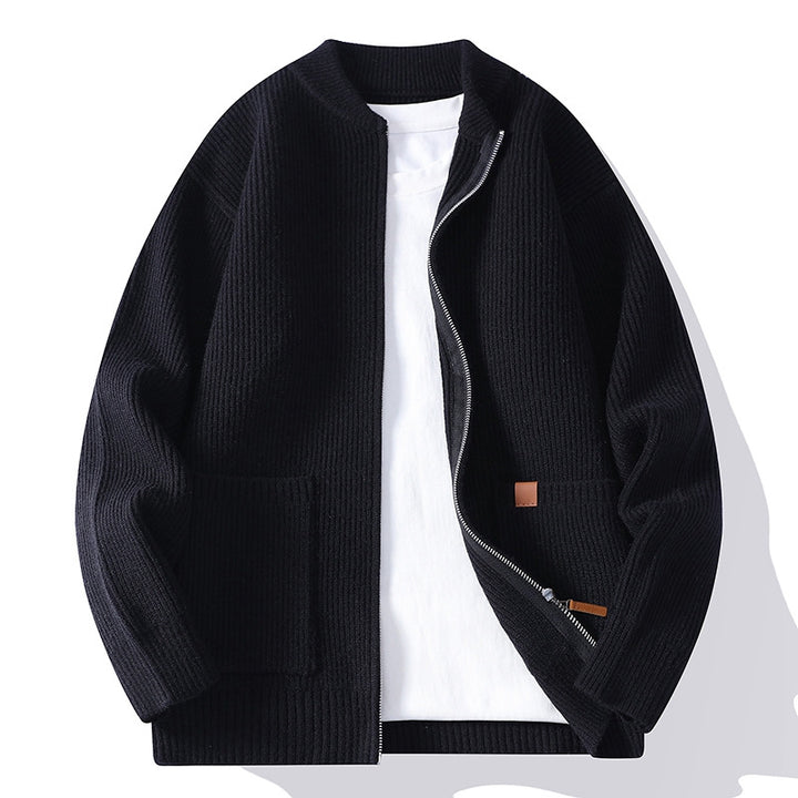 Herren gerippte Strickjacke mit durchgehendem Reißverschluss und aufgesetzten Taschen Nord Taschen
