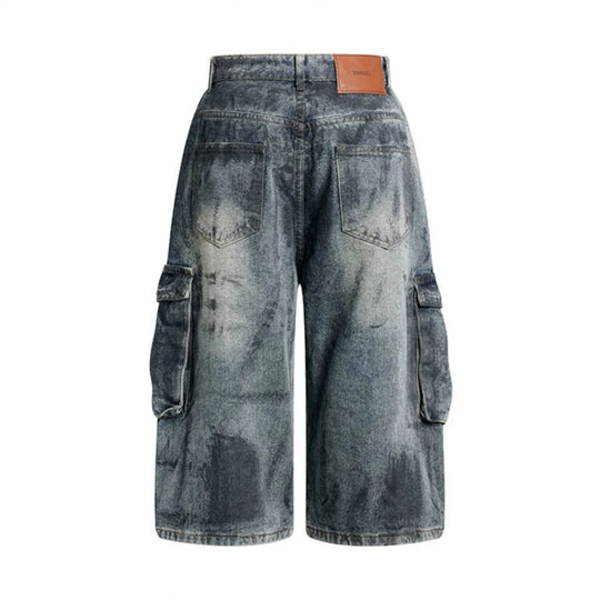 Damen High-Waist Denim-Cargo-Culotte mit weiten Beinen und aufgesetzten Taschen Nord Taschen