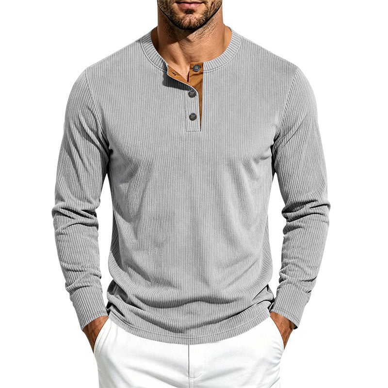 Herren Langärmeliges Rippstrick-Henley-Shirt mit Knopfleiste und Rundhalskragen Nord Taschen