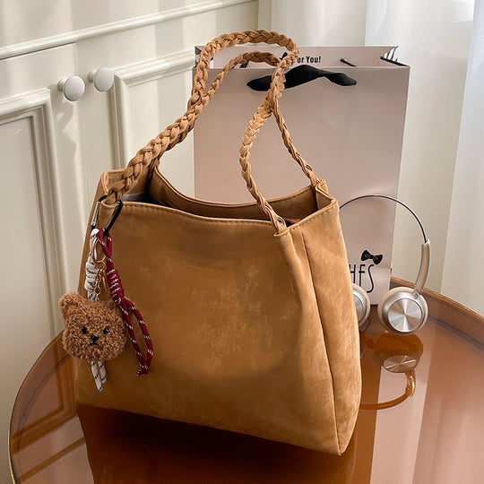 Damen Tragetasche aus luxuriösem Kunstleder mit geflochtenen Griffen Nord Taschen