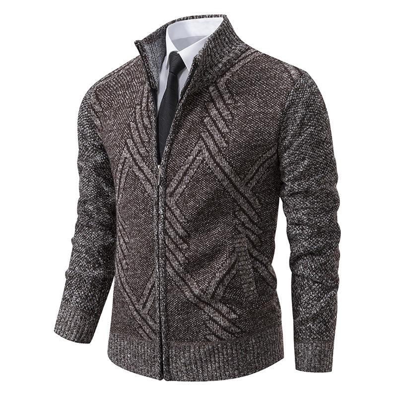 Herren Strick-Zipcardigan mit Stehkragen und strukturiertem Jacquardmuster Nord Taschen